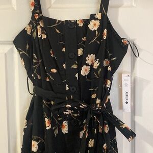 Aqua Floral Belted Midi Dress